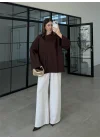 Asimetrik Yaka Oversize Kahve Gömlek