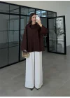 Asimetrik Yaka Oversize Kahve Gömlek