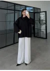 Asimetrik Yaka Oversize Siyah Gömlek