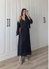 Askılı Siyah İkili Gömlek Elbise