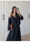 Askılı Siyah İkili Gömlek Elbise