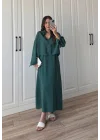 Askılı Zümrüt Yeşili İkili Gömlek Elbise