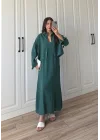 Askılı Zümrüt Yeşili İkili Gömlek Elbise