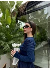 Ayla Büzgü Yaka Tasarım Lacivert Elbise
