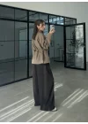 Bağcıklı Dik Yaka Haki Ceket