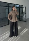 Bağcıklı Dik Yaka Haki Ceket