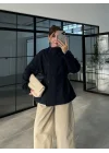 Bağcıklı Dik Yaka Lacivert Ceket