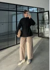 Bağcıklı Dik Yaka Siyah Ceket