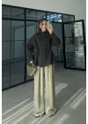 Bağcıklı Dik Yaka Zümrüt Ceket
