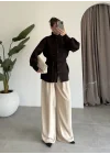Balıkçı Yaka Kuşaklı Kahve Triko Hırka