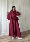 Bebe Yaka Tasarım Bordo Modal Etekli Takım