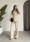 Belden Oturtmalı Kruvaze Astarlı Taş Blazer Ceket