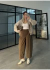 Beli Lastikli Barrel Haki Pantolon