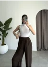 Beli Lastikli Kahve Tiril Pantolon