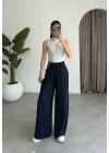 Beli Lastikli Lacivert Tiril Pantolon
