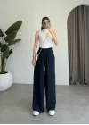 Beli Lastikli Lacivert Tiril Pantolon