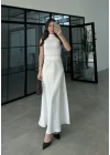 Beli Lastikli Maxi Beyaz Saten Etek