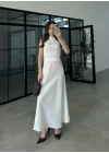 Beli Lastikli Maxi Beyaz Saten Etek