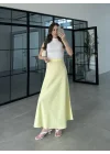 Beli Lastikli Maxi Sarı Saten Etek
