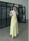 Beli Lastikli Maxi Sarı Saten Etek
