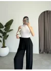 Beli Lastikli Siyah Tiril Pantolon