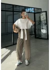 Bilek Boy Boru Paça Haki Pantolon
