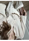 Bohem Kemerli Krinkıl Krem Oversize Takım