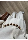 Bohem Kemerli Krinkıl Krem Oversize Takım