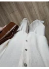 Bohem Kemerli Krinkıl Krem Oversize Takım