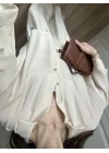 Bohem Kemerli Krinkıl Krem Oversize Takım