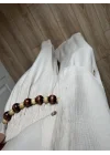 Bohem Kemerli Krinkıl Krem Oversize Takım