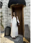 Bohem V Yaka Taş Gofre Elbise