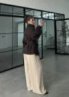 Boyun Kemerli Dik Yaka Kahve Ceket
