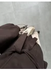 Boyun Kemerli Dik Yaka Kahve Ceket