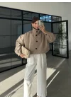 Büzgü Detaylı Haki Oversize Bamber Ceket