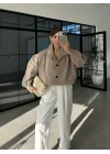 Büzgü Detaylı Haki Oversize Bamber Ceket