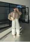 Büzgü Detaylı Haki Oversize Bamber Ceket