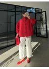 Büzgü Detaylı Kırmızı Oversize Bamber Ceket