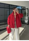 Büzgü Detaylı Kırmızı Oversize Bamber Ceket