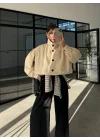Büzgü Detaylı Taş Oversize Bamber Ceket