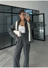 Çift Fermuarlı Dik Yaka Antrasit Ceket Takım