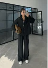 Çift Fermuarlı Dik Yaka Siyah Ceket Takım