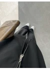 Çift Fermuarlı Dik Yaka Siyah Ceket Takım