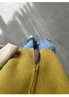 Çift Fermuarlı Hardal Tok Triko Hırka