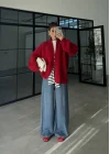 Çift Fermuarlı Kırmızı Tok Triko Hırka