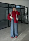 Çift Fermuarlı Kırmızı Tok Triko Hırka