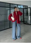 Çift Fermuarlı Kırmızı Tok Triko Hırka