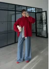 Çift Fermuarlı Kırmızı Tok Triko Hırka