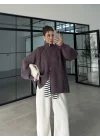 Çift Fermuarlı Lila Tok Triko Hırka