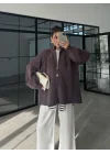 Çift Fermuarlı Lila Tok Triko Hırka